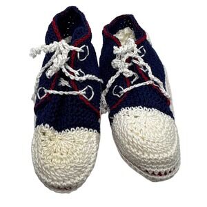 Handmade Crochet‎ Baby Shoes High Top Sneaker Navy Blue White Red Baby Shower